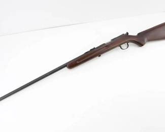 Make: Remington
Model: 33
Caliber: .22 S/L/LR
Action: Bolt
Barrel: 20
Bore: Shiny
Serial # 214845
Condition: Good
This rare Remington Model 33 .22 S/L/LR, manufactured in 1954, exemplifies mid-20th century American firearm innovation. Its reliable semi-automatic action, crisp trigger, and precision engineering made it a favorite for target shooting and small game hunting. Despite a damaged front sight, its proven performance in competitive events and enduring cultural significance as a post-war sporting icon continue to appeal to discerning collectors. Please see photos.