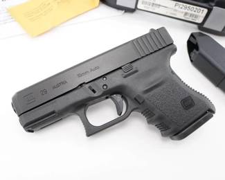Make: Glock
Model: 29
Caliber: 10mm Auto
Action: Semi
Barrel: 4
Bore: Bright
Serial # NHZ735
Condition: Excellent
Importer: Glock Inc
The Glock 29 in 10mm Auto is a compact powerhouse known for its reliability and powerful chambering. Manufactured from 1996 onward, it features a durable polymer frame, a consistent trigger pull, and a safe action system. Ideal for concealed carry or personal defense, its accuracy and stopping power are unmatched. This model has seen use in law enforcement and personal defense scenarios, offering both compactness and performance without compromise. Comes with the case and two magazines. Please see photos.