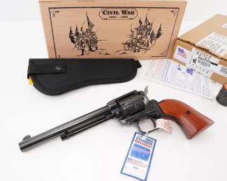 Make: Heritage MFG
Model: Rough Rider Civil War
Caliber: .22LR/MAG
Action: SA
Barrel: 6.5
Bore: Shiny
Serial # P77561
Condition: Excellent
This Heritage MFG Rough Rider .22LR revolver, produced in 2020, offers a classic design with modern performance. Featuring a durable steel frame, a 6-shot cylinder, and a 4.75-inch barrel, it combines reliability with a vintage western aesthetic. Ideal for target shooting or small-game hunting, the Rough Rider is known for its smooth action and precision. Its lightweight design and comfortable grip make it an excellent choice for both new and experienced shooters. Comes with a second .22 Magnum cylinder. Please see photos.