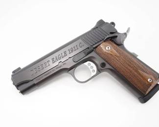 Make: BUL LTD
Model: Desert Eagle 1911 C
Caliber: .45 ACP
Action: Semi
Barrel: 5
Bore: Shiny
Serial # C001038
Condition: Very Good
Importer: Magnum Research Inc
This firearm, bearing the marks of both BUL LTD and Magnum Research, is a Desert Eagle 1911 C .45 produced in 1997 that melds classic 1911 ergonomics with the Desert Eagle’s innovative gas-operated design. Please see photos.
