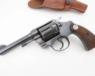 Make: Colt
Model: Police Positive
Caliber: .38 SPL
Action: DA
Barrel: 5
Bore: Shiny
Serial # 818746
Condition: Very Good
Authentic Colt Police Positive .38 SPL from 1962 exemplifies classic law enforcement craftsmanship. Engineered for reliability, its smooth double-action trigger, robust frame, and distinctive design have earned it a reputation among collectors and police professionals. Accompanied by its original holster, this historically significant sidearm reflects the refined production techniques of its era and its operational role in mid-20th century policing, confirmed by detailed serial number records. Please see photos.
