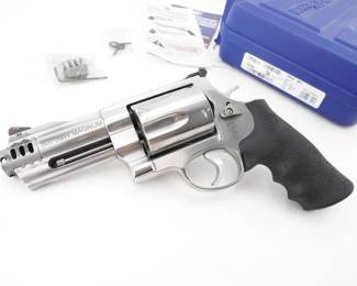 Make: Smith & Wesson
Model: 500
Caliber: 500 S&W Mag
Action: DA
Barrel: 4
Bore: Bright
Serial # DYS6318
Condition: Great
The Smith & Wesson Model 500, introduced in 2003, is renowned as the most powerful production revolver ever crafted. Engineered with precision stainless steel and chambered in .500 S&W Magnum, its robust design delivers exceptional performance. Complete with its original factory case and compensated barrel, this firearm has earned acclaim in American big game hunting and tactical exhibitions, embodying a legacy of innovation and cultural significance. Please see photos.