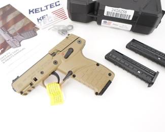 Make: Kel-Tec
Model: P17
Caliber: .22 LR
Action: Semi
Barrel: 4
Bore: Shiny
Serial # 24G6Z58
Condition: Great
If you’re in the market for a 17-round, compact .22LR pistol with more bells & whistles than a Christmas Day parade, then the P17 is definitely for you! At less than 14-ounces fully loaded, and barely longer than a dollar bill, the P17 is concealable for pretty much anyone. Just don’t forget it’s there when you need it! The threaded barrel, Picatinny-style accessory rail, ambidextrous safety, ambidextrous magazine release and three (3) 16rd magazines come standard. Sold with Factory case and remains in Great condition showing minimal signs of use. Please see photos.