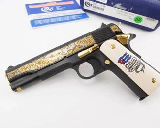 Make: Colt
Model: Bay Of Pigs
Caliber: .45 ACP
Action: Semi
Barrel: 5
Bore: Bright
Serial # 2870241
Condition: Very good
This Heritage Colt Government .45 ACP #55 of 300 "Bay of Pigs" Commemorative is a rare, meticulously crafted pistol, produced in 2021 to honor the historic 1961 event. Featuring intricate engravings, a polished stainless steel finish, and the iconic Colt design, this limited edition model is one of only 300 ever made. With its precision craftsmanship and historical significance, it is a must-have for collectors and firearm enthusiasts alike. Some light rust. Please see photos.