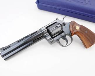 Make: Colt
Model: Python
Caliber: .357 Mag
Action: DA
Barrel: 6
Bore: bright
Serial # K67706
Condition: Very Good
Crafted in the late 1980s at Colt’s West Hartford facility, this Colt Python .357 Magnum exemplifies American revolver craftsmanship with its smooth double-action trigger and impeccably balanced six-shot cylinder. Celebrated by collectors and embraced by law enforcement, its precision engineering and refined finish have cemented its role in iconic film appearances and operational excellence, underscoring a legacy steeped in both cultural impact and enduring performance. Please see photos.