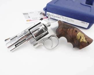 Make: Colt
Model: Python
Caliber: 357
Action: DA
Barrel: 3
Bore: Shiny
Serial # PY329303
Condition: Very Good
This Colt Python .357 Magnum, produced between 1955 and 2005 during its legendary run, exemplifies Colt’s unmatched craftsmanship with a precision-engineered match-grade barrel, meticulously hand-fitted cylinder, and smooth double-action trigger. Revered by collectors and law enforcement and even featured in American cinema, it embodies an iconic legacy in revolver design and performance. Please see photos.
