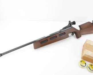 Make: RWS
Model: 75 T01
Caliber: 4.5/.177
Barrel: 18.5
Bore: Bright
Serial # 54444
Condition: Great
The RWS 75T01 is a precision-engineered 4.5mm/.177 caliber air rifle, renowned for its exceptional accuracy and smooth operation. Manufactured from 1977 to the mid-1980s, it features a unique recoil-free mechanism and lever-cocking system, tailored for competitive target shooting. Celebrated in international shooting sports, it exemplifies German craftsmanship and reliability. Its historic role in fostering competitive shooting culture underscores its enduring appeal among enthusiasts and collectors alike, making it a prized addition to any collection. Comes with around 6,000 pellets, a pellet sizer, cleaning projectiles and some field points. Please see photos.