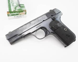 Make: Colt
Model: 1903
Caliber: .32 Rimless
Action: Semi
Barrel: 5
Bore: Frosty
Serial # 480973
Condition: Good
Manufactured in 1928, this Colt 1903 .32 Rimless exemplifies early 20th century concealed carry design with a compact frame, responsive trigger action, refined finish, and original magazine. Its discreet profile and reliable performance made it a favored choice in Prohibition-era covert operations and self-defense, offering collectors a culturally significant piece of firearm history. Please see photos.