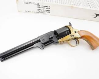 Make: High Standard
Model: Griswold & Gunnison
Caliber: .36 BP
Action: SA
Barrel: 7.5
Bore: Dark
Serial # 648
Condition: Very Good
This High Standard Griswold & Gunnison .36 caliber black powder revolver is a rare Confederate States of America (CSA) model, produced between 1862 and 1865. Known for its distinctive brass frame, this replica features a 5.5-inch barrel, dual safety notches, and an overall solid design, capturing the craftsmanship of the period. The revolver remains a valuable collector’s item, renowned for its historical significance and fine detail. Comes with box. Please see photos.