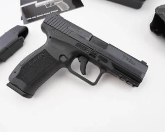 Make: Canik
Model: TP9DA
Caliber: 9x19
Action: Semi
Barrel: 4.5
Bore: Minty
Serial # 22BJ02445
Condition: Excellent
Importer: Century Arms Inc
This Canik Century Arms Inc. 9mm pistol offers exceptional performance with a sleek design, precision engineering, and durability. It features a polymer frame, a 4.7-inch barrel, and a crisp trigger for enhanced accuracy. Manufactured in 2020, it showcases modern upgrades like ambidextrous controls and an improved grip for better handling. Ideal for both enthusiasts and professionals, this handgun combines reliability and versatility for any shooting application. Comes with one magazine, holster and factory case. Please see photos.