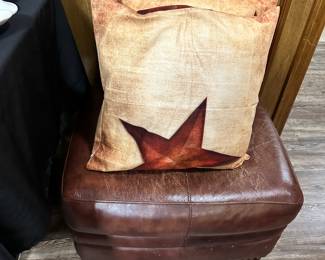 Brown Leather Ottoman, Pillows