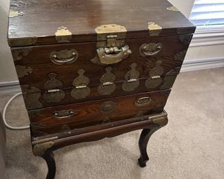 Vintage Japanese Elm Side Table on Stand