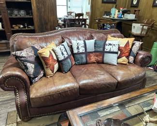 Brown Leather Sofa, Pillows