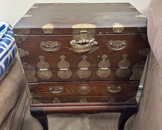 Vintage Japanese Elm Side Table on Stand