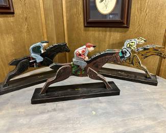Folk Art Carved Wooden Race Horses