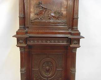 Antique carved drop front desk, Herter quality