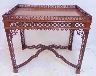Chippendale mahogany silver table with open fretwork