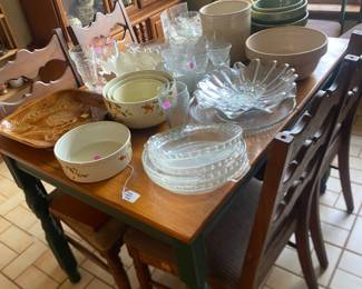 Dining room set with four chairs table and more glassware