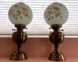 A Beautiful Set Of Antique Brass Lamps