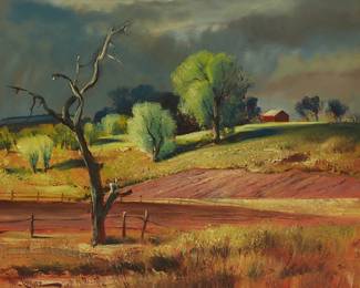 1208
Paul Lauritz
1889-1975
Barn in a farm landscape
Oil on canvasboard
Signed lower left: Paul Lauritz
20" H x 25" W
Estimate: $1,000 - $2,000