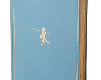1036
A. A. Milne
1882-1956
"The Christopher Robin Verses," 1932
Hardcover book
Milne, A. A. "The Christopher Robin Verses." Illustrated by Ernest H. Shepard. London: Methuen & Co. Ltd., 1932
First Edition thus collected
Inscribed by Milne to first free end paper recto
The octavo with powder blue cloth-bound boards gilt-stamped to front and spine and blue upper page edges, containing "When We Were Very Young" and "Now We Are Six"
8.25" H x 6.125" W x 1.125" D
Estimate: $500 - $700