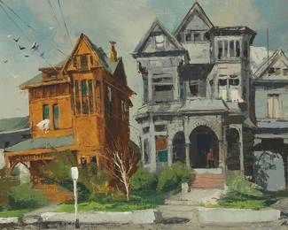 1219
Ralph Hulett
1915-1974
"Bunker Hill Castle"
Oil on canvas
Signed lower right: Ralph Hulett; titled and inscribed "#779" verso
20" H x 30" W
Estimate: $1,000 - $2,000