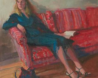 1267
Donald "Putt" Putman
1926-2007
Blonde girl on a couch
Oil on canvasboard
Signed lower right: Putt
20" H x 16" W
Estimate: $300 - $500