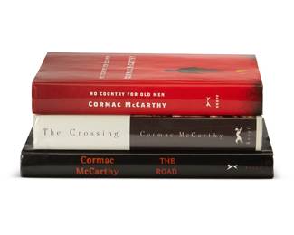 1046
Cormac McCarthy (1933-2023)
Three First Edition hardcover books, 1994-2006
Three works:

"The Crossing." New York: Alfred A. Knopf, 1994

"No Country for Old Men." New York: Alfred A. Knopf, 2005

"The Road." New York: Alfred A. Knopf, 2006

3 pieces
Tallest: 9.5" H x 6" W x 1.125" D
Estimate: $1,000 - $2,000