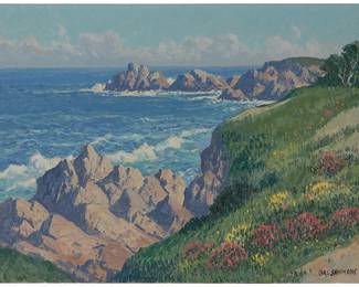 1186
Carl Sammons
1883-1968
"Carmel by the Sea"
Oil on canvasboard
Signed lower right: Carl Sammons; titled in pencil, verso
12" H x 16" W
Estimate: $1,500 - $2,000