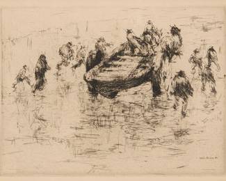 1005
Armin Carl Hansen
1886-1957
"Lifeboat Out," 1936
Etching on cream wove paper
From the edition of unknown size
With the printed signature and date in the plate at lower right: Armin Hansen 36
Plate: 5.875" H x 7.875" W; Sight: 6.25" H x 8.25" W
Estimate: $800 - $1,200