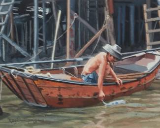 1227
Ray Swanson
1937-2004
Man fishing from a sampan
Watercolor on paper
Signed and inscribed lower left: Ray Swanson AWS
Sight: 3.875" H x 5.875" W
Estimate: $200 - $300