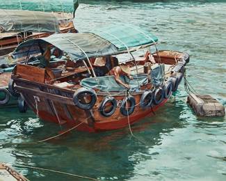 1226
Ray Swanson
1937-2004
"Hong Kong Fisherman," 1992
Watercolor on illustration board
Signed lower left: Ray Swanson ©; signed again, titled, dated, and inscribed "2229" - "CA", all verso: Ray Swanson '92
18.25" H x 24.25" W
Estimate: $800 - $1,200