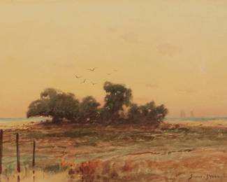 1056
Sydney Janis Yard
1855-1909
Marsh landscape, 1896
Watercolor on paper
Signed and dated lower right: Sydney J. Yard 96
Sight: 8.625" H x 12.5" W
Estimate: $500 - $700