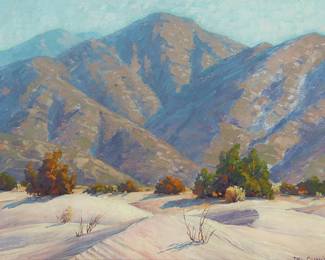 1214
Paul Grimm
1891-1974
"Desert Dunes"
Oil on canvasboard
Signed lower right: Paul Grimm; titled in pencil, verso
12" H x 16" W
Estimate: $1,000 - $1,500