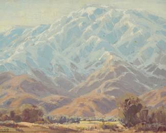 1215
Sam Hyde Harris
1889-1977
"Winter Splendor"
Oil on canvasboard
Signed lower left: Sam Hyde Harris; with the artist's estate ink stamp, and titled (twice), all verso
12" H x 16" W
Estimate: $800 - $1,200