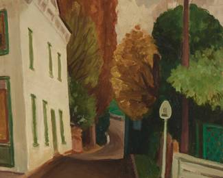 1221
Raymond Boynton
1883-1951
"Grass Valley," 1945
Oil on board
Signed and dated lower left: Ray Boynton 1945; titled in ink, verso
20" H x 16" W
Estimate: $700 - $900