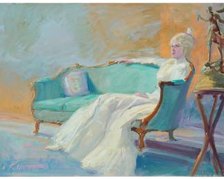 1266
Donald "Putt" Putman
1926-2007
Lady in white
Acrylic on canvasboard
Signed lower left: Putt
18" H x 24" W
Estimate: $400 - $600