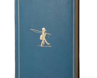 1032
A. A. Milne
1882-1956
"Now We Are Six," 1927
Hardcover book in original box
Milne, A. A. "Now We Are Six." Illustrated by Ernest H. Shepard. London: Methuen & Co. Ltd., 1927
Signed Limited Edition
Signed by Milne and Shepard at title page
The blue calf-leather soft boards with gilt-stamped pictorial spine and front, gilt page edges, and glassine wrapper, housed in original cardboard box
In box: 7.75" H x 5.375" W x 0.75" D
Estimate: $1,000 - $2,000