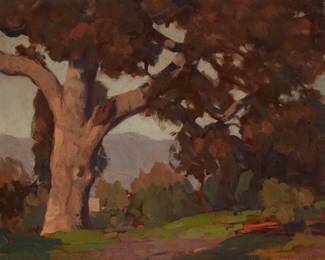 1153
James Elwood Webb
1884-1940
Tree in Landscape, 1934
Oil on canvas laid to board
Signed and dated lower right: James Webb '34
15.5" H x 20" W
Estimate: $600 - $800