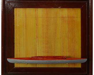 1071
David Ruddell
b. 1954
"Grey Boat," 1999
Oil, graphite, and shellac on fir wood
Signed twice, titled, dated, and inscribed: David Ruddell / 1999 / "Framed Green Board"
Overall (with frame): 19.5" H x 20.5" W x 4" D
Estimate: $500 - $700