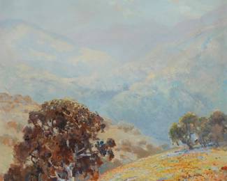 1154
Frank Montague Moore
1877-1967
Oak tree in a California Landscape
Oil on Masonite
Signed lower left: F.M. Moore
25.75" H x 20.25" W
Estimate: $800 - $1,200