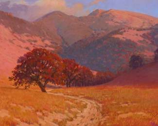 1157
Patrick Woodman
b. 1948
"Mt. Diablo"
Oil on canvas
Signed lower right: Woodman; signed again and titled on the canvas overlap, verso
18" H x 24" W
Estimate: $700 - $900
