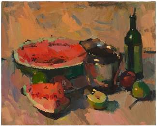 1270
Sergei Bongart
1918-1985
Still life with watermelons
Oil on canvas
Unsigned
24" H x 30" W
Estimate: $600 - $800