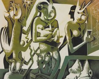 1254
Jaime Makinde
b. 1959
Untitled, 1999
Gouache and pastel on paper
Signed and dated lower right: J. Makinde / 1999
Sight: 19.375" H x 23" W
Estimate: $400 - $600