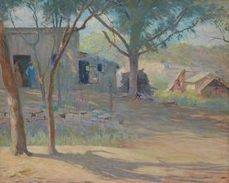 1217
Joseph Sacks
1887-1973
"The Lumber Shed"
Oil on canvas
Signed lower left: Joseph Sacks; with the artist's estate stamp and registration number "CF1" in black ink, twice, on the verso and the stretcher bar; titled by repute
26" H x 30" W
Estimate: $1,500 - $2,000