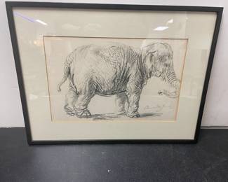 ELEPHANT FRAMED ART SIGNED