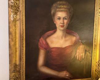 Original signed 1945  painting of a high society lady