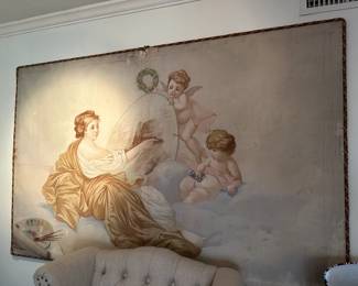 Very large painting canvas inspired by Boucher's "The Allegory of Painting"