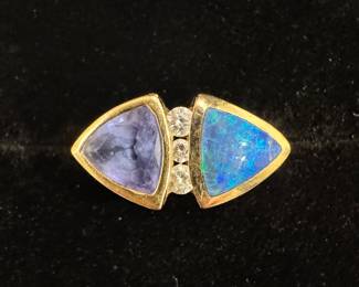 Tanzanite, Opal & Diamond Ring 14 K Gold