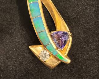 Tanzanite, Opal Diamond  14 K Gold Pendant